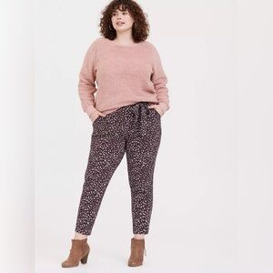 Torrid Pull On Taper Stretch Crepe High Rise Tie Front Pants Leopard Purple 2X